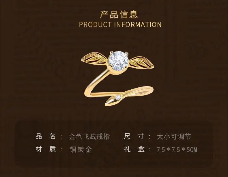 Gold-Plated Snitch Ring – Harries Cosplay Jewelry with Rotatable Wings - Image 13