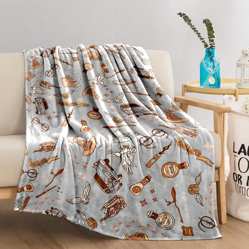 Cartoon Harry Potter Magic Tools Printed Blanket - Image 3