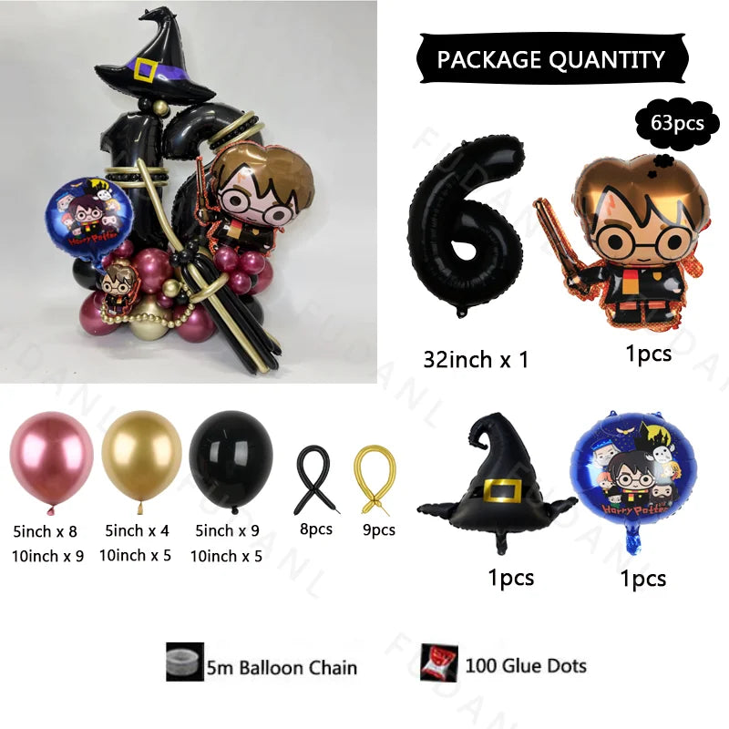 63Pcs Harry Potter Magic Broom Balloon Column Set - Image 6