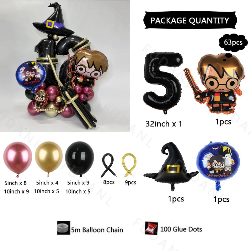 63Pcs Harry Potter Magic Broom Balloon Column Set - Image 5